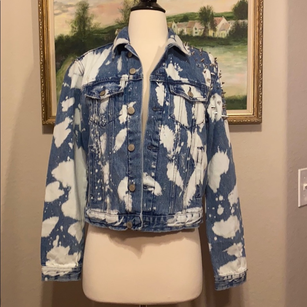 Zara Distressed Denim Tie Dye Jacket With Studs